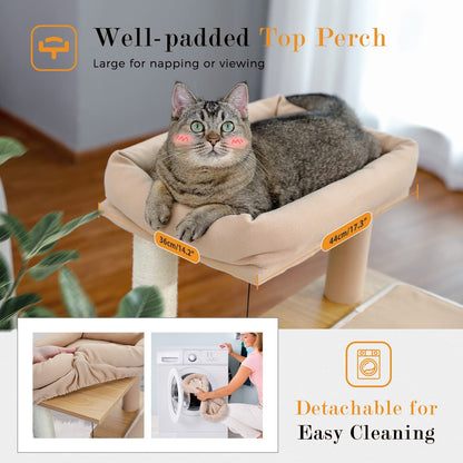 NordicHaven™ | Modern Dual-Condo Wooden Cat Tree (35")