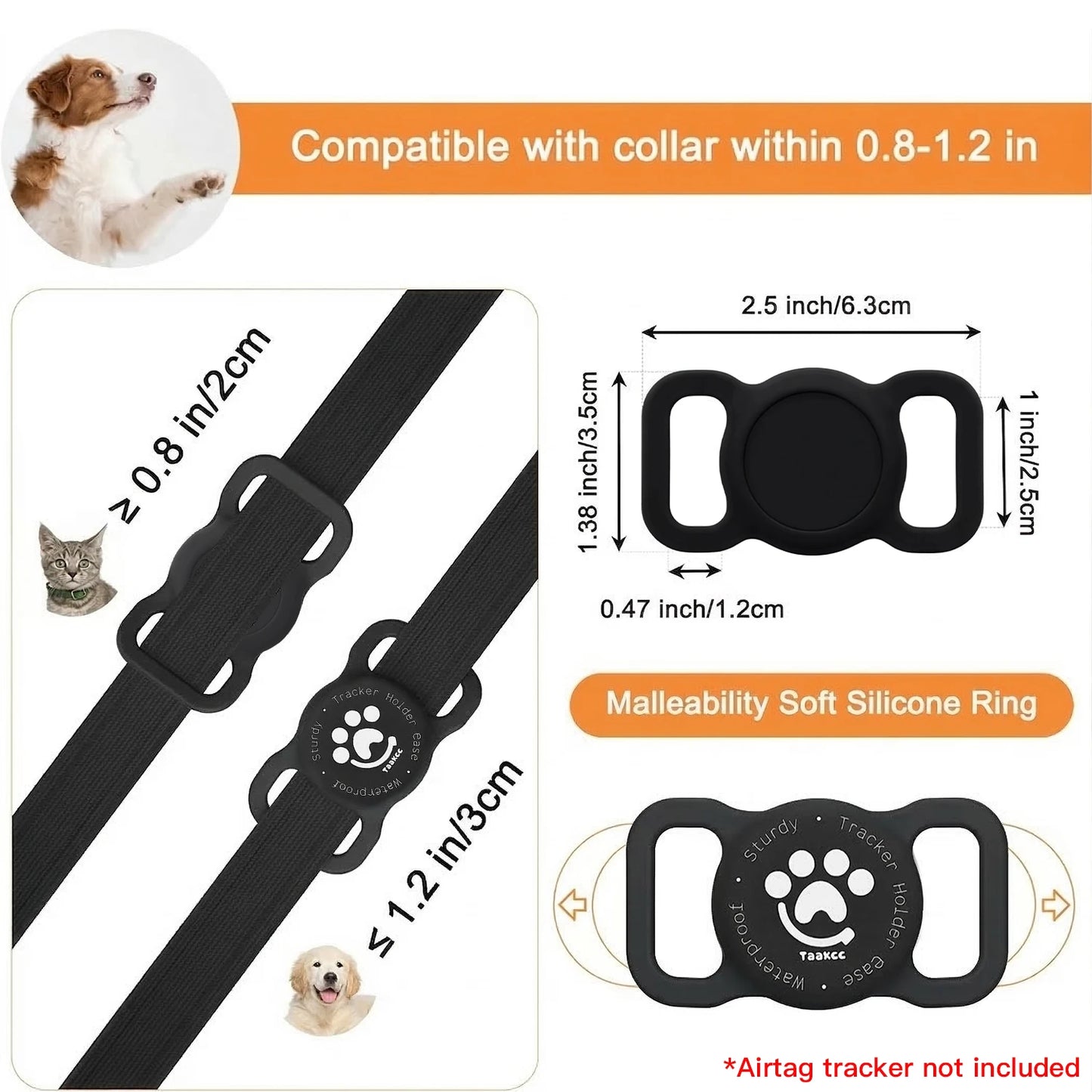 GlowGuard™ | IP68 Waterproof Silicone AirTag Collar Mount (2-Pack)