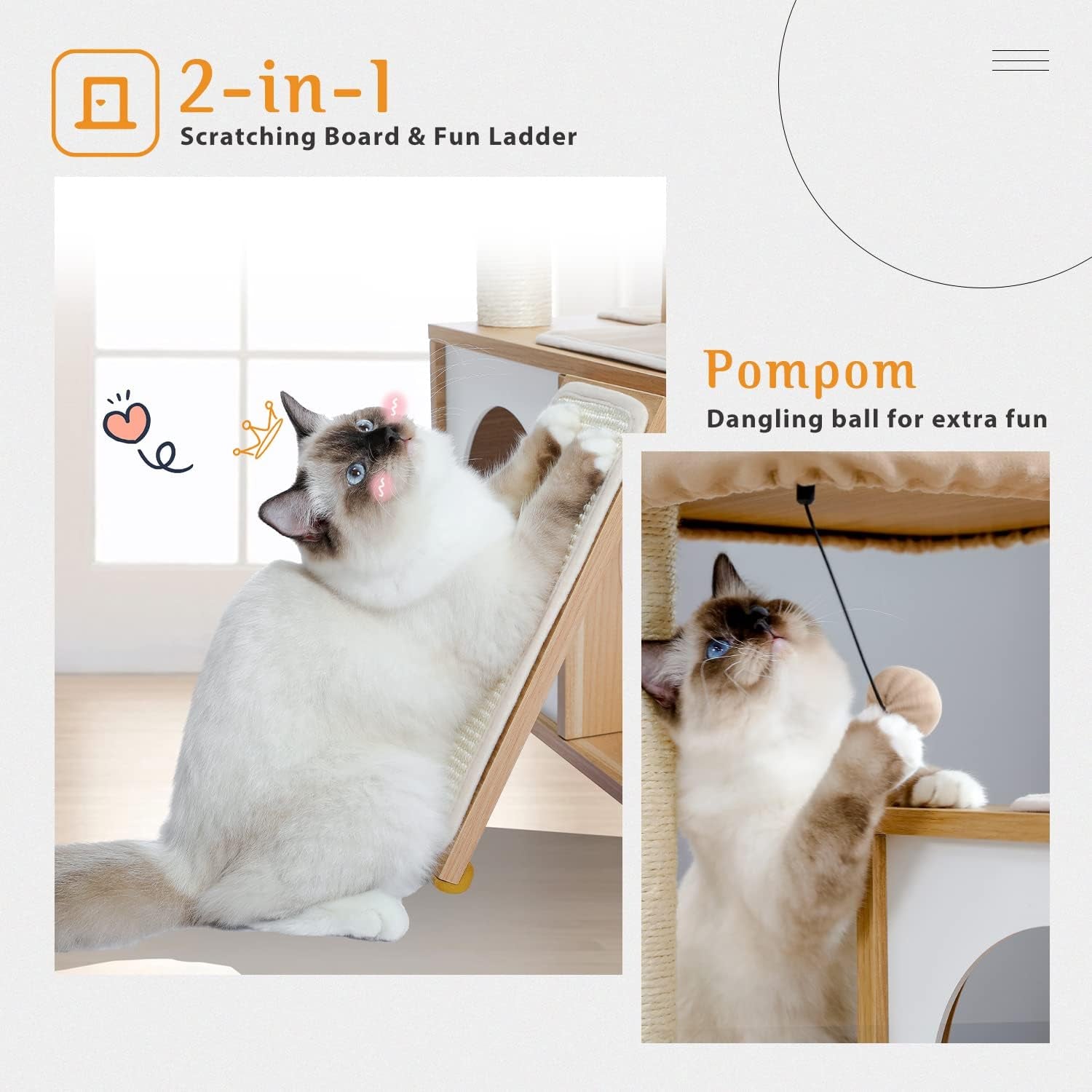 NordicHaven™ | Modern Dual-Condo Wooden Cat Tree (35")